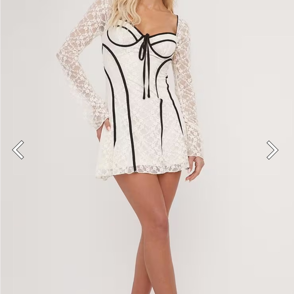 White Lace Dress with Black Accents